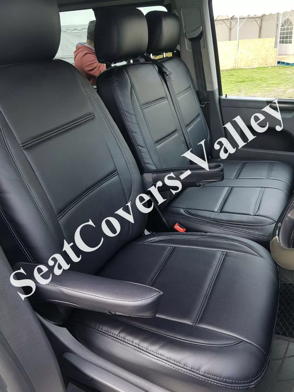VW Transporter T5 T5.1 T6 T6.1 Leatherette Seat Covers (Full Plain Black)