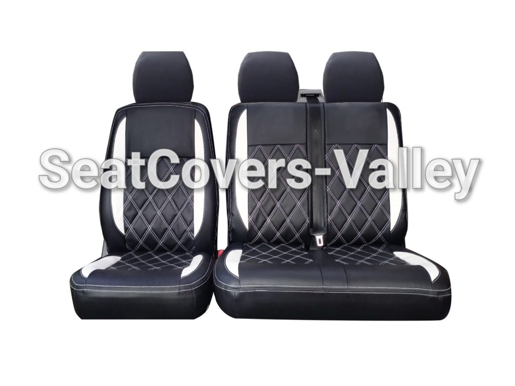 VW Transporter T5 T5.1 T6 T6.1 Leatherette Seat Covers (Black & White)