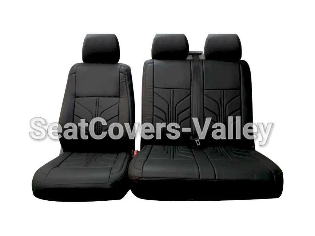 VW Transporter T5 T5.1 T6 T6.1 Leatherette Seat Covers (Full Black New design) - van seat covers